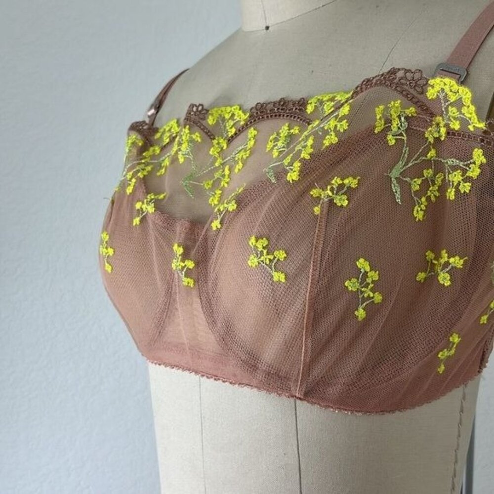 Lonely Intimates Nude Mesh Neon Embroidered Lingerie Set - Picture 7 of 14